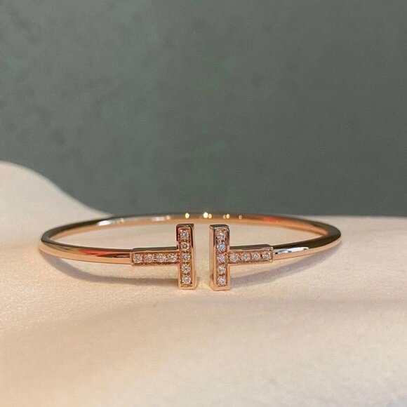 Tiffany & Co. Rose Gold Diamond Tiffany T Line Bracelet - Picture 3 of 6